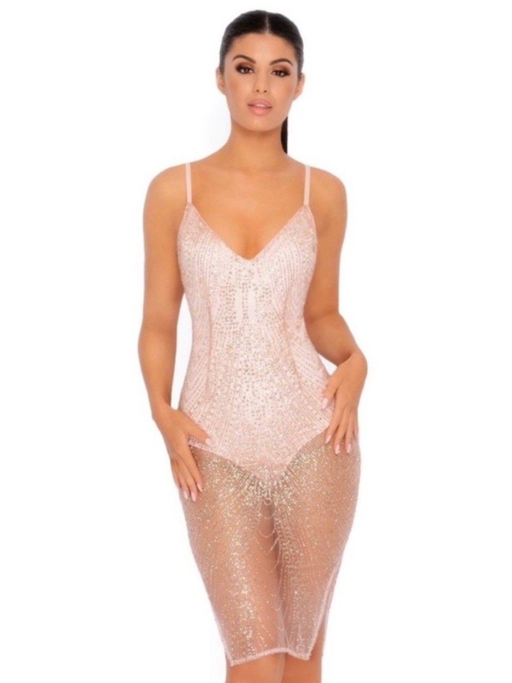 NWT Oh Polly See Thru You Sheer Embellished Midi Dress - Picture 3 of 8